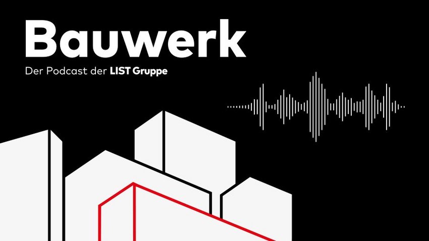 Bauwerk Podcast Banner mit Häusern und Soundwave